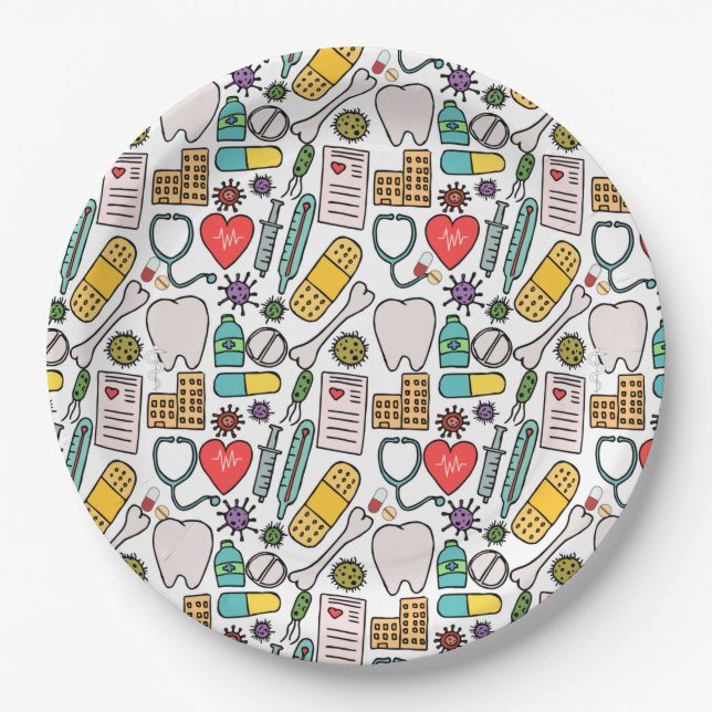 Cute Medical Nurse, Doctor, Healthcare Themed   Paper Plate (Front)