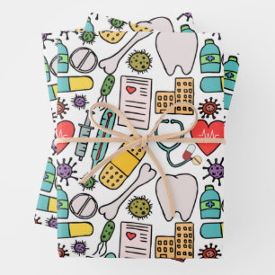 Cute Medical Nurse, Doctor, Healthcare Themed Wrapping Paper Sheet