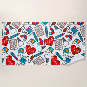 Cute Medical Nurse Doctor Theme Mixed Pattern Beach Towel