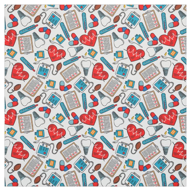 Cute Medical Nurse Doctor Theme Mixed Pattern  Fabric (Swatch)