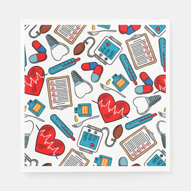 Cute Medical Nurse Doctor Theme Mixed Pattern  Napkin (Front)