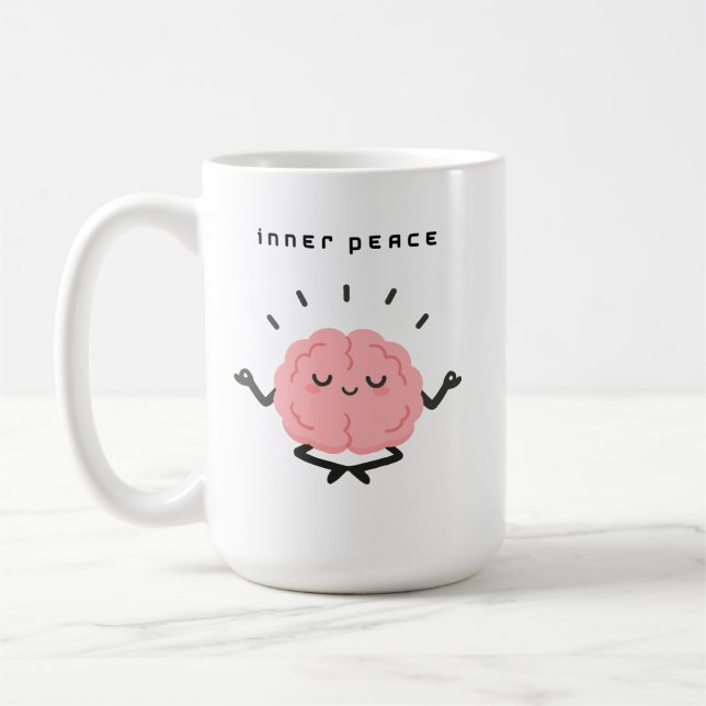 Cute Meditating Brain & Minimalist Inner Peace Coffee Mug (Left)