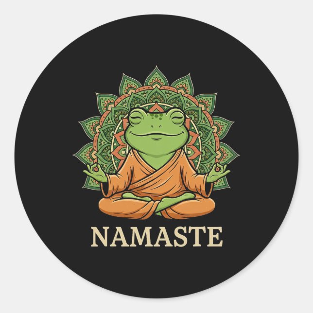 Cute Meditating Frog Buddha Namaste Mandala Zen Mi Classic Round Sticker (Front)