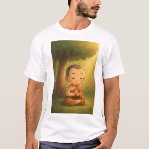 “Cute Meditating Monk Cartoon Calm Spiritual Pos T-Shirt