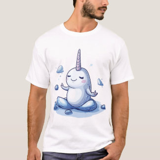 Cute Meditating Narwhal Illustration in Zen Pose T-Shirt