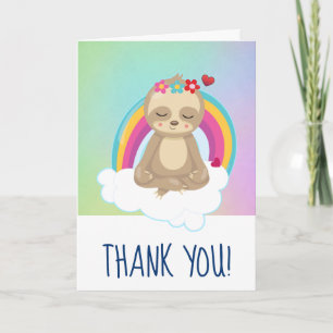 Cute Meditating Sloth and a Rainbow Thank You Card