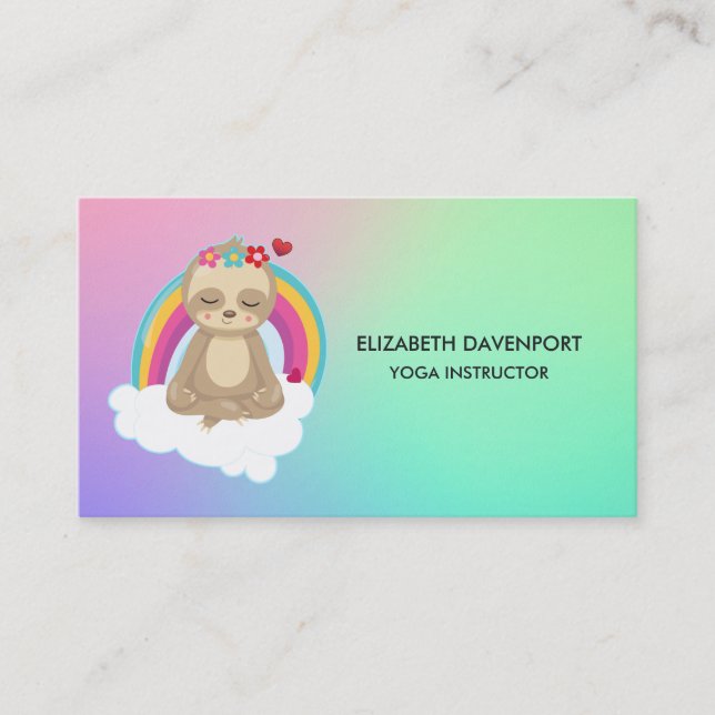 Cute Meditating Sloth in Lotus Position Yoga Business Card (Front)