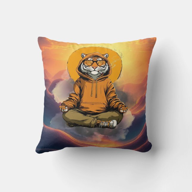 Cute Meditating Tiger – Zen Animal Cartoon Design Cushion (Back)