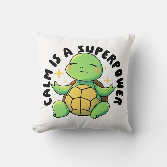 Cute Meditating Turtle Illustration Mental Health Cushion (Front)