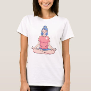 Cute Meditation Girl Yoga Illustration T-Shirt