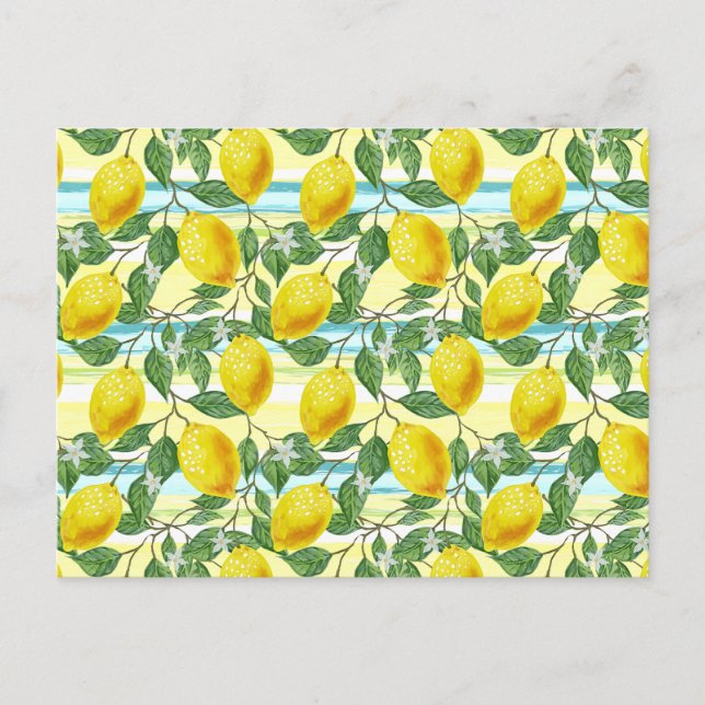 Cute Mediterranean Summer Lemon Fruit Art Pattern Postcard (Front)