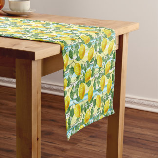 Cute Mediterranean Summer Lemon Fruit Art Pattern Short Table Runner
