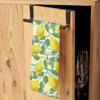 Cute Mediterranean Summer Lemon Fruit Art Pattern Tea Towel