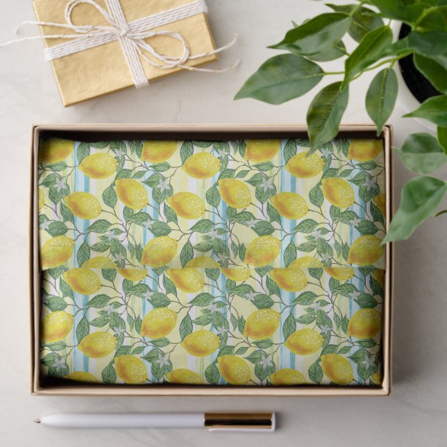 Cute Mediterranean Summer Lemon Fruit Art Pattern Tissue Paper (Gift)