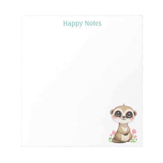 Cute Meerkat and Flowers Personalised Notepad (Front)