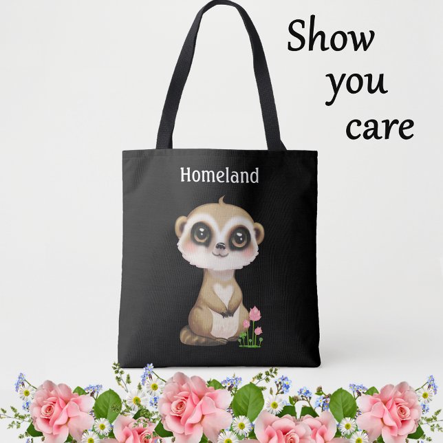 Cute Meerkat and Flowers Personalised Tote Bag (Creator Uploaded)