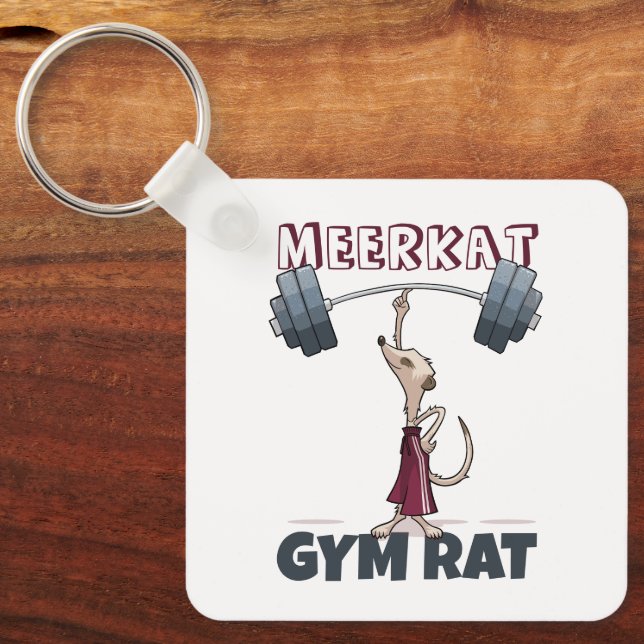 Cute Meerkat Gym Rat Funny Weightlifter Cartoon Key Ring (Front)