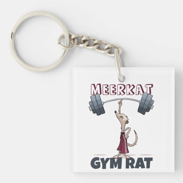 Cute Meerkat Gym Rat Funny Weightlifter Cartoon Key Ring (Front)