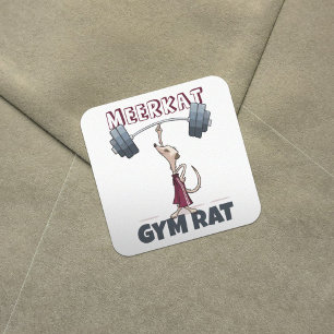 Cute Meerkat Gym Rat Funny Weightlifter Cartoon Square Sticker