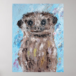 cute meerkat oil painting poster