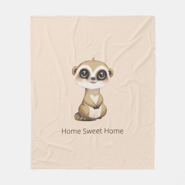 Cute Meerkat on Light Sand Beige Fleece Blanket (Front)