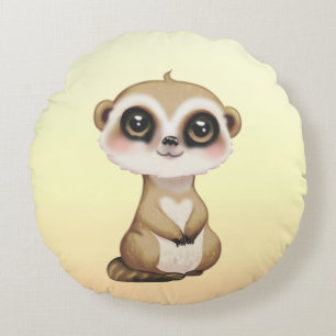 Cute Meerkat on Light Sand Beige Round Cushion
