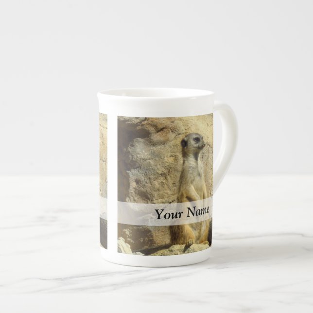 Cute meerkat photograph bone china mug (Front Right)