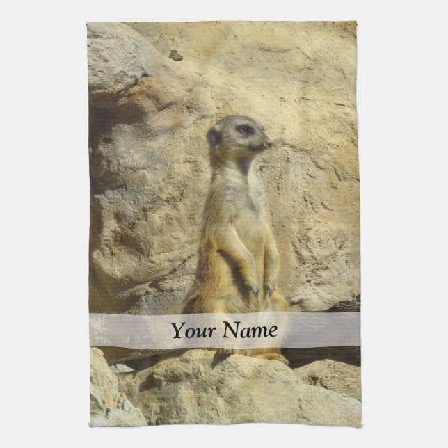 Cute meerkat photograph tea towel (Vertical)