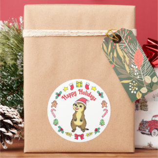 Cute Meerkat Santa hat Christmas Sticker
