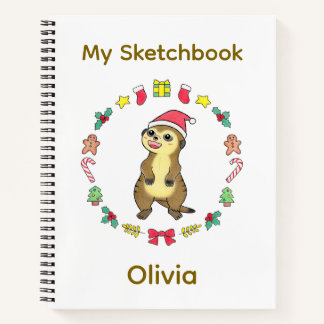 Cute Meerkat Santa hat Christmas White Notebook