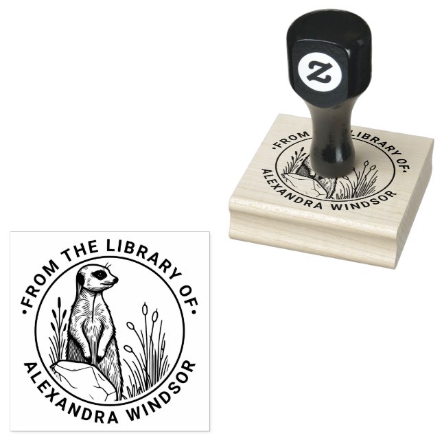Cute Meerkat Standing #1 Library Book Name Rubber Stamp (Stamped)