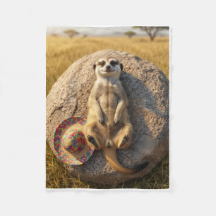 Cute Meerkat Standing On Rock In Wilderness Fleece Blanket