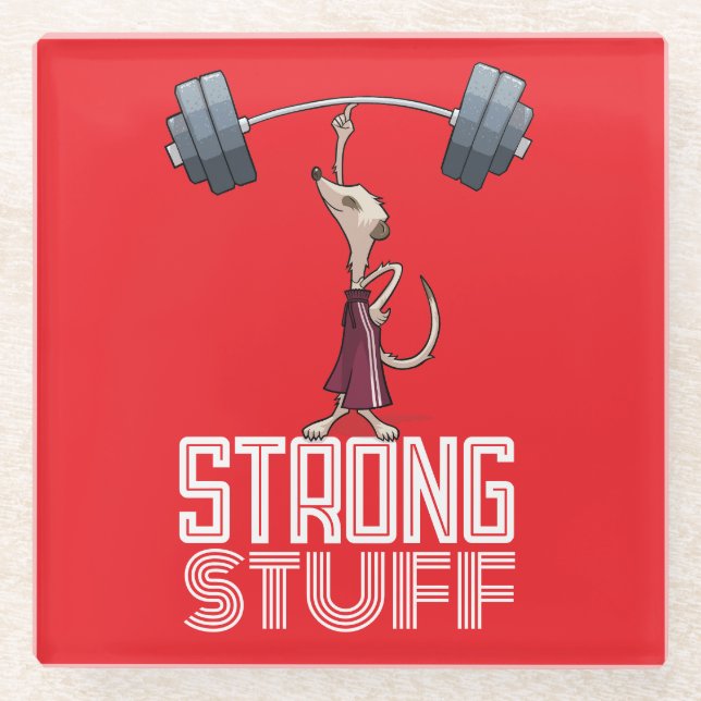 Cute Meerkat Strong Stuff Weightlifting Cartoon Glass Coaster (Front)
