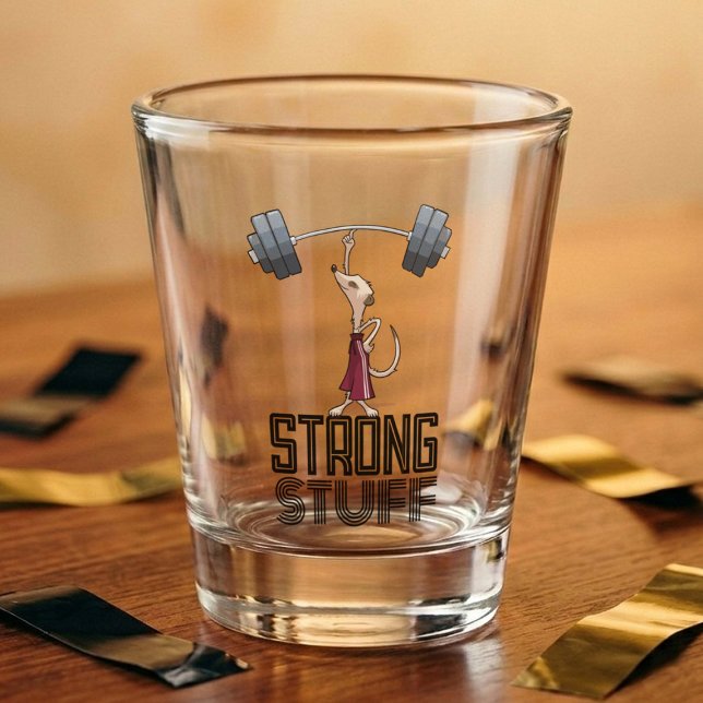 Cute Meerkat Strong Stuff Weightlifting Cartoon Shot Glass (Creator Uploaded)