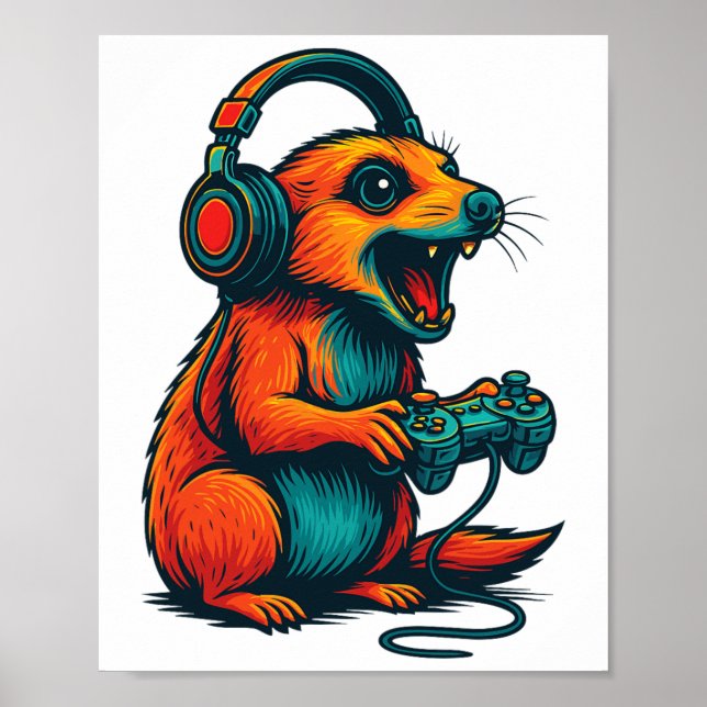 Cute Meerkat Video Game Controller Funny Gamer  Poster (Front)