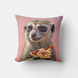 Cute Meerkat With Glasses and Pizza Cushion