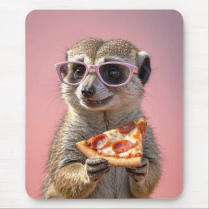 Cute Meerkat With Glasses and Pizza Mouse Pad