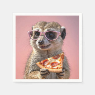 Cute Meerkat With Glasses and Pizza Napkin