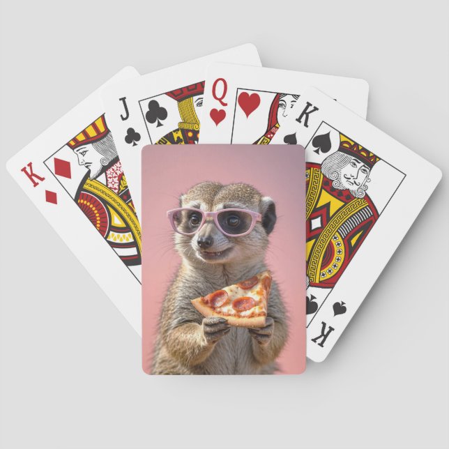 Cute Meerkat With Glasses and Pizza Playing Cards (Back)