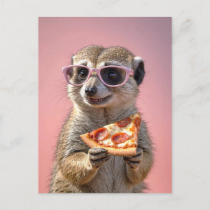 Cute Meerkat With Glasses and Pizza Postcard