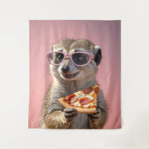 Cute Meerkat With Glasses and Pizza Tapestry