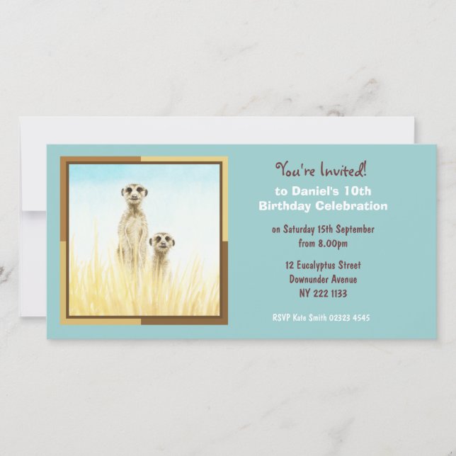 Cute Meerkats Birthday Invitation Photo Card (Front)