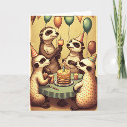 Cute Meerkats Birthday Party Folded Greeting Card