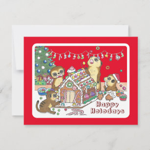 Cute Meerkats Red Flat Holiday Card