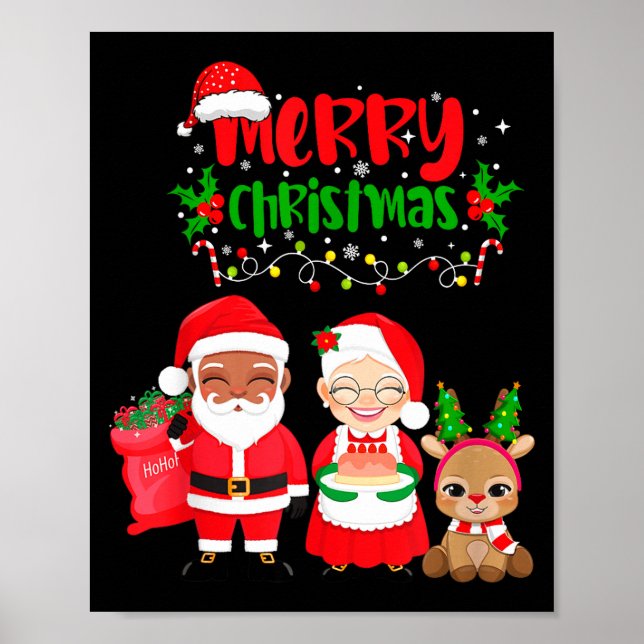 Cute Melanin Santa &amp; Mrs Claus Interracial Fam Poster (Front)