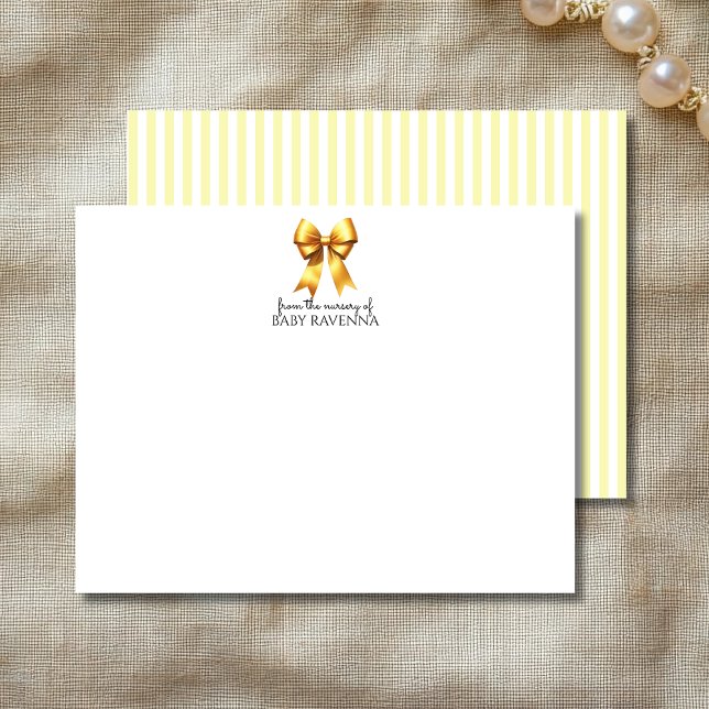 Cute Mellow Yellow Baby Bow Nursery Note Card (Creator Uploaded)