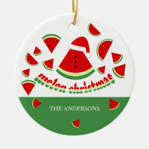 Cute Melon Merry Christmas Illustration Ceramic Ornament