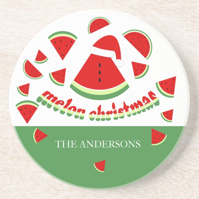 Cute Melon Merry Christmas Illustration Coaster (Front)
