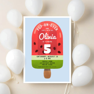Cute Melon Popsicle Girl Fifth Birthday Invitation