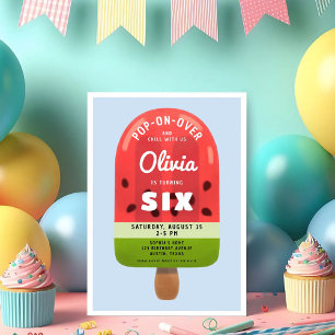 Cute Melon Popsicle Girl Sixth Birthday Invitation
